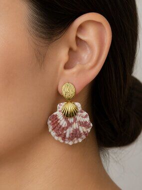 Petit Moments Embellished Shell Earrings - Gold NWT